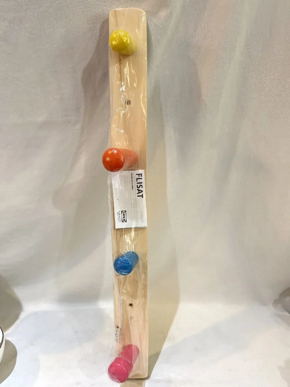 IKEA FLISAT Wooden Wall Mount Knob Coat/Bag Rack with 4 Colorful Knobs Hooks New